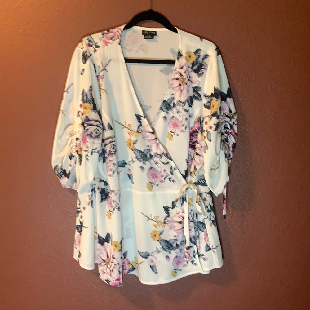 Plus Size Floral Wrap Blouse